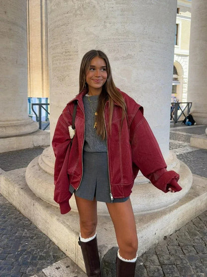 Rodie -  Oversized Red Leather Jacket