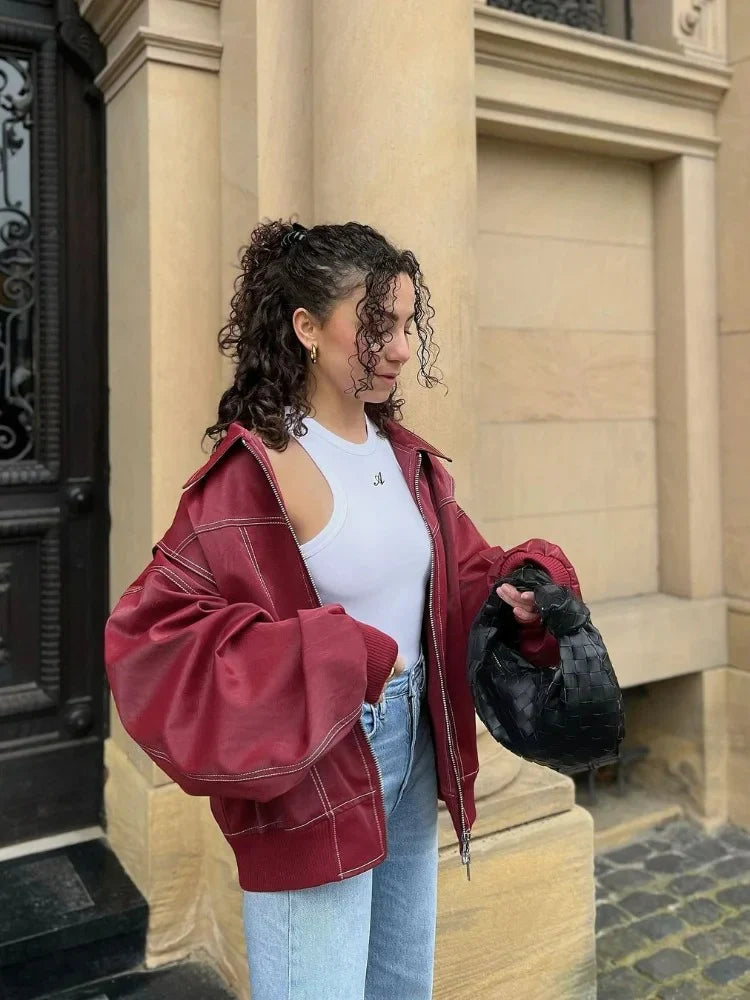 Rodie -  Oversized Red Leather Jacket