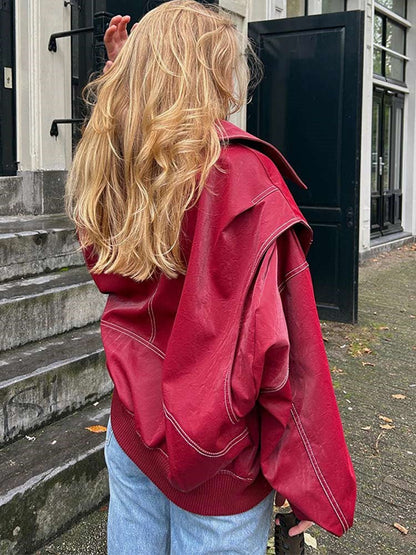 Rodie -  Oversized Red Leather Jacket